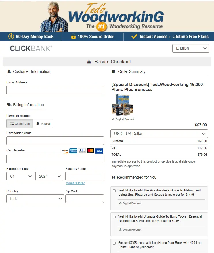 Teds Woodworking Checkout Page